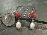 Sponge Coral, Pearl, Sterling Silver Earrings