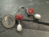 Sponge Coral, Pearl, Sterling Silver Earrings