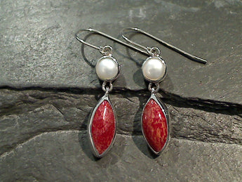 Sponge Coral, Pearl, Sterling Silver Earrings
