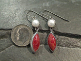 Sponge Coral, Pearl, Sterling Silver Earrings
