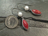 Sponge Coral, Pearl, Sterling Silver Earrings