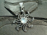 Moonstone Sun Pendant, Fine Sterling, 9mm Stone