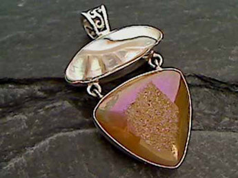 Nautilus Shell, Druzy Quartz, .925 Pendant