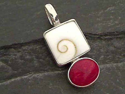 Coral, Shell, Sterling Silver Pendant