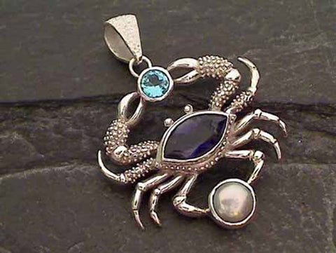 Topaz, Iolite, Pearl, Sterling Silver Pendant