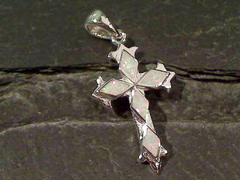 Created Opal, Sterling Silver Cross Pendant