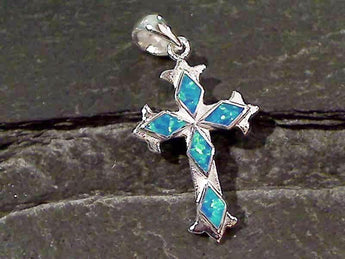 Created Opal, Sterling Silver Cross Pendant