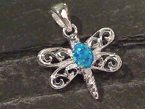 Created Opal, .925 Dragonfly Pendant