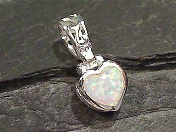 Created Opal, Sterling Silver Heart Pendant