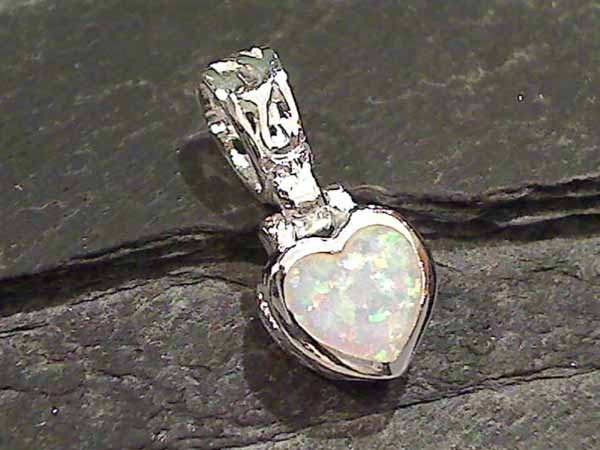 Created Opal, Sterling Silver Heart Pendant