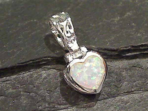 Created Opal, Sterling Silver Heart Pendant