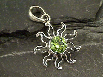 Synthetic Peridot Sun Pendant, Fine Sterling
