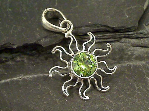 Synthetic Peridot Sun Pendant, Fine Sterling