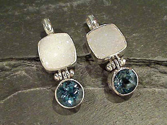 Druzy Quartz, London Blue Topaz, .925 Pendant