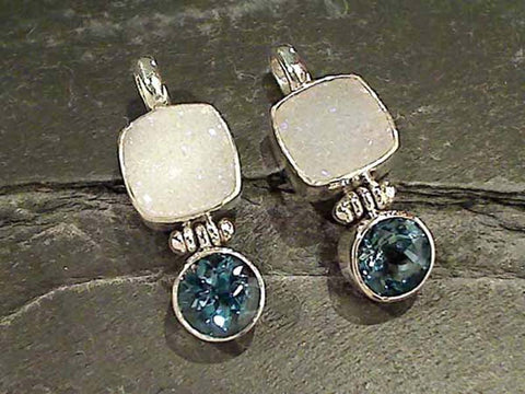 Druzy Quartz, London Blue Topaz, .925 Pendant