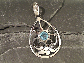 Blue Topaz, Sterling Silver Pendant