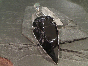 Obsidian, Fine Sterling Arrowhead Pendant