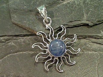 Kyanite Sun Pendant, Fine Sterling Silver
