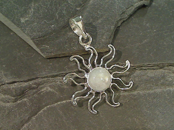 Moonstone Sun Pendant, Fine Sterling, 10mm Stone