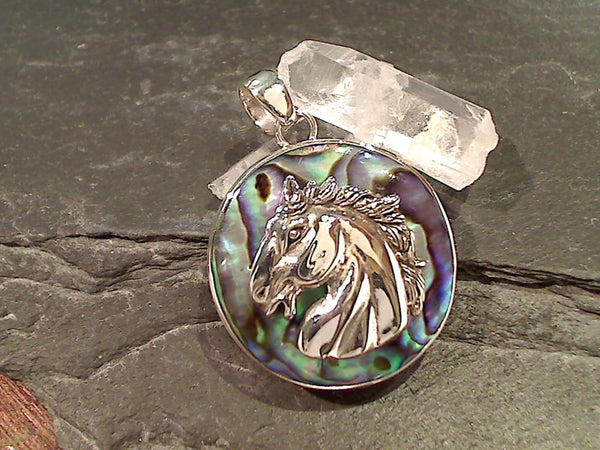 Abalone, Sterling Silver Horse Pendant