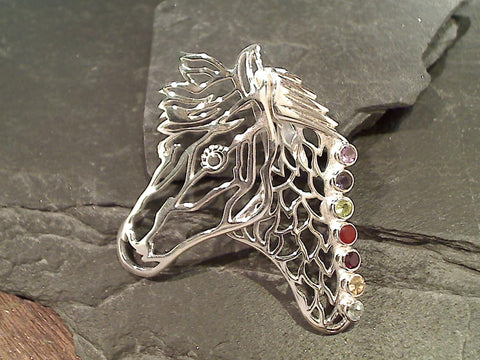 Chakra Stones Horse, Sterling Silver Pendant
