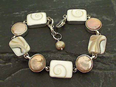 7-7.5" Pearl, Shell, Sterling Silver Bracelet