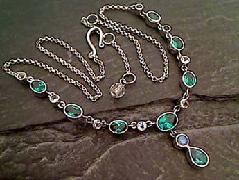 Green Quartz, Moonstone, .925 Necklace, 15"-17"