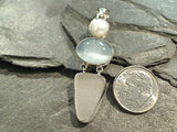 Selenite, Sea Glass, Pearl, Sterling Pendant
