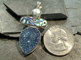 Druzy Quartz, Abalone, Pearl, Sterling Silver Pendant