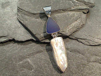 Sea Glass, Biwa Pearl, Sterling Silver Pendant