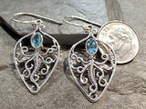 Blue Topaz, Sterling Silver Octopus Earrings
