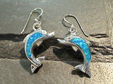 Lab Created Opal, Sterling Silver Dolphin Earrings