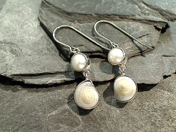 Pearl, Sea Shell, Sterling Silver Earrings