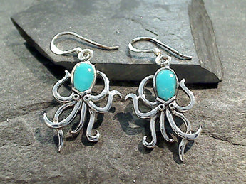 Turquoise, Sterling Silver Octopus Earrings