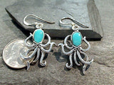 Turquoise, Sterling Silver Octopus Earrings