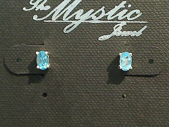 Blue Topaz, Sterling Silver 3x5MM Small Oval Stud Earrings