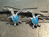 Lab Created Opal, Sterling Silver Sea Turtle Earrings