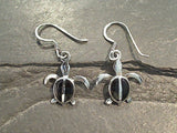 Black Onyx, Sterling Silver Small Sea Turtle Earrings