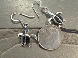 Black Onyx, Sterling Silver Small Sea Turtle Earrings