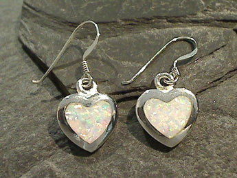 Lab Created Opal, Sterling Silver Heart Earrings