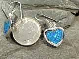 Lab Created Opal, Sterling Silver Heart Earrings