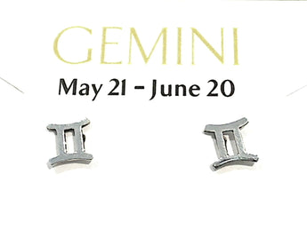 Sterling Silver Gemini Zodiac Stud Earrings