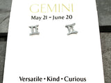 Sterling Silver Gemini Zodiac Stud Earrings