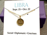 16" - 18" Gold Plated Sterling Libra Zodiac Necklace
