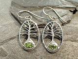 Peridot, Sterling Silver Tree of Life Earrings
