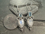 Moonstone, Blue Topaz, Sterling Silver Earrings