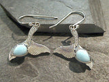 Larimar, CZ, Sterling Silver Mermaid Tail Earrings
