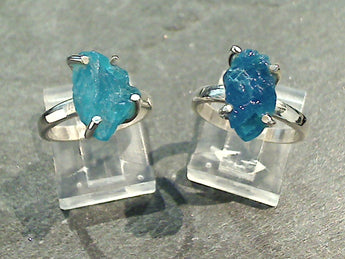 Size 6 Rough Neon Apatite, Sterling Silver Ring