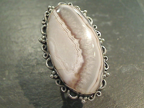 Size 6 Botswana Agate, Sterling Silver Ring - Large Stone