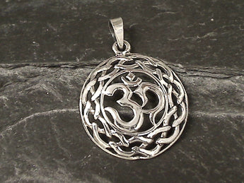 Sterling Silver Om Symbol With Celtic Border Pendant